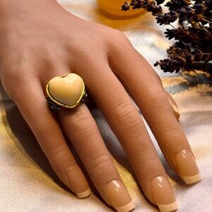 Statement Cream Heart Cabochon  Cocktail Ring